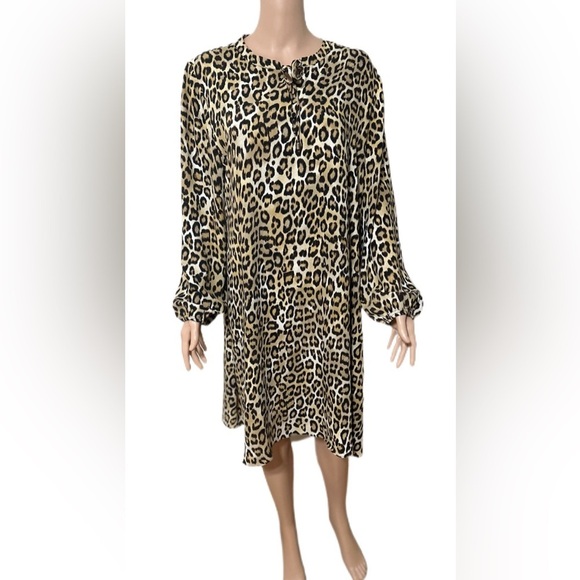 Chico’s Leopard Print Tunic Dress Size L Long Sleeve Animal Print Button… - Picture 1 of 6